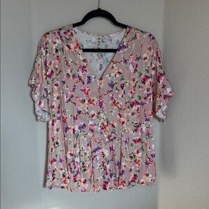 Anthropologie Dolan Floral Ruffle Sleeve Women's Top